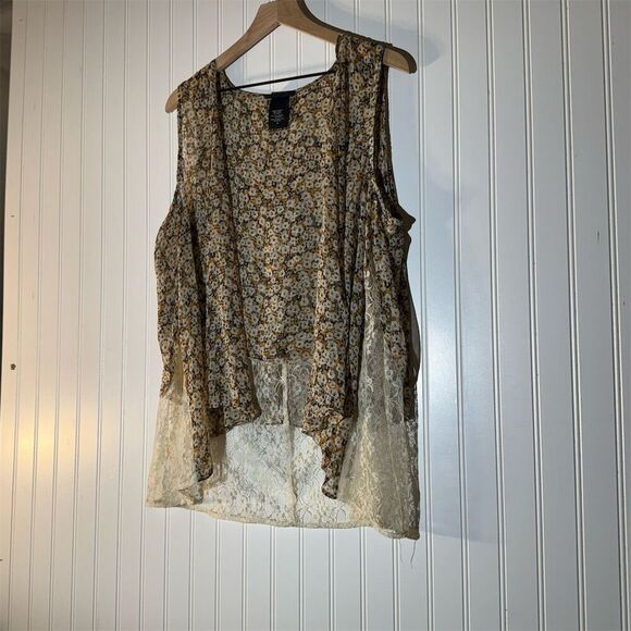 LYS Boho Cottagecore Sheer Floral Lace Hem Tank Top 1X Indie Romantic Festival - Picture 2 of 10